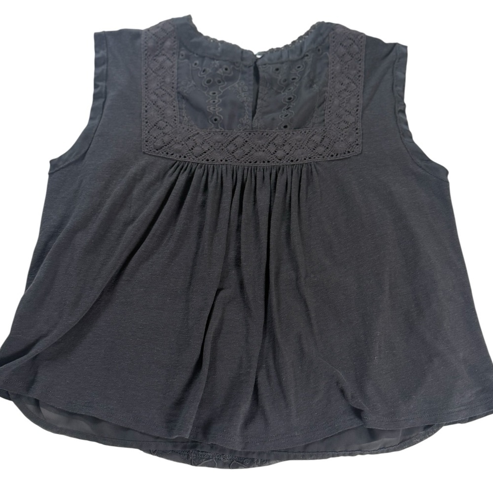 Anthropologie Tiny XS Gray Lace Crochet Top Blouse Short Sleeve Eyelet Maddie - Picture 4 of 10